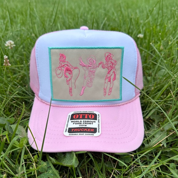 NEW Dancing Cowgirls SnapBack / trucker hat- western Pink and White patch hat - Picture 2 of 3